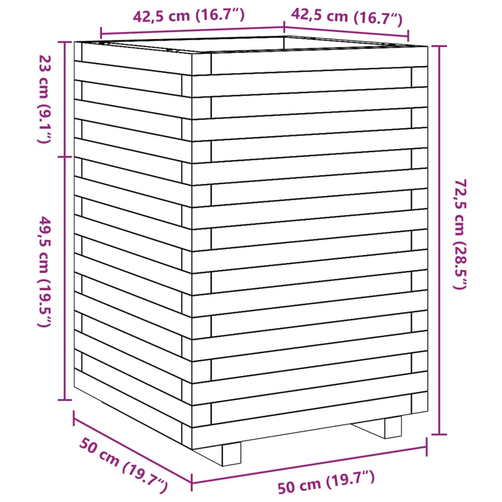 Garden Planter 50x50x72.5 cm Solid Wood Pine