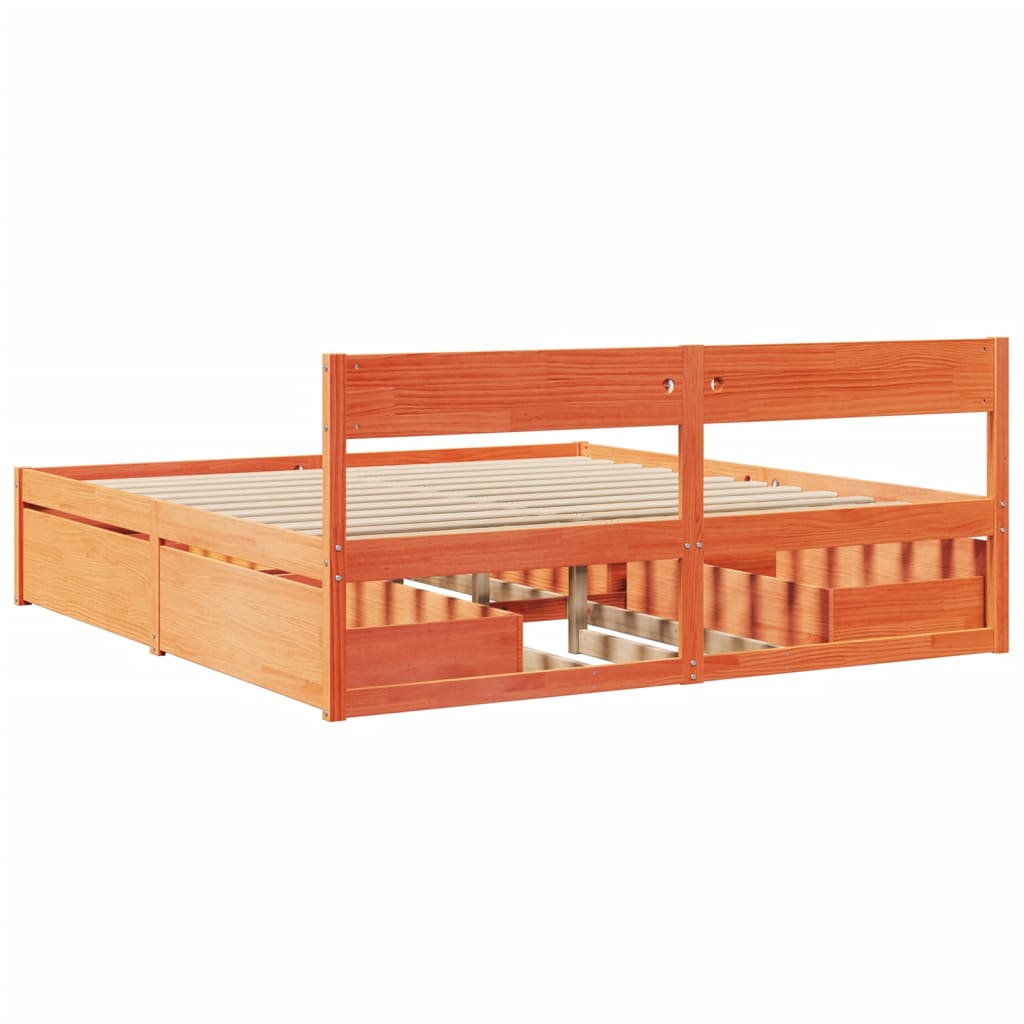 Bed Frame without Mattress Wax Brown 180x200 cm Super King Solid Wood Pine