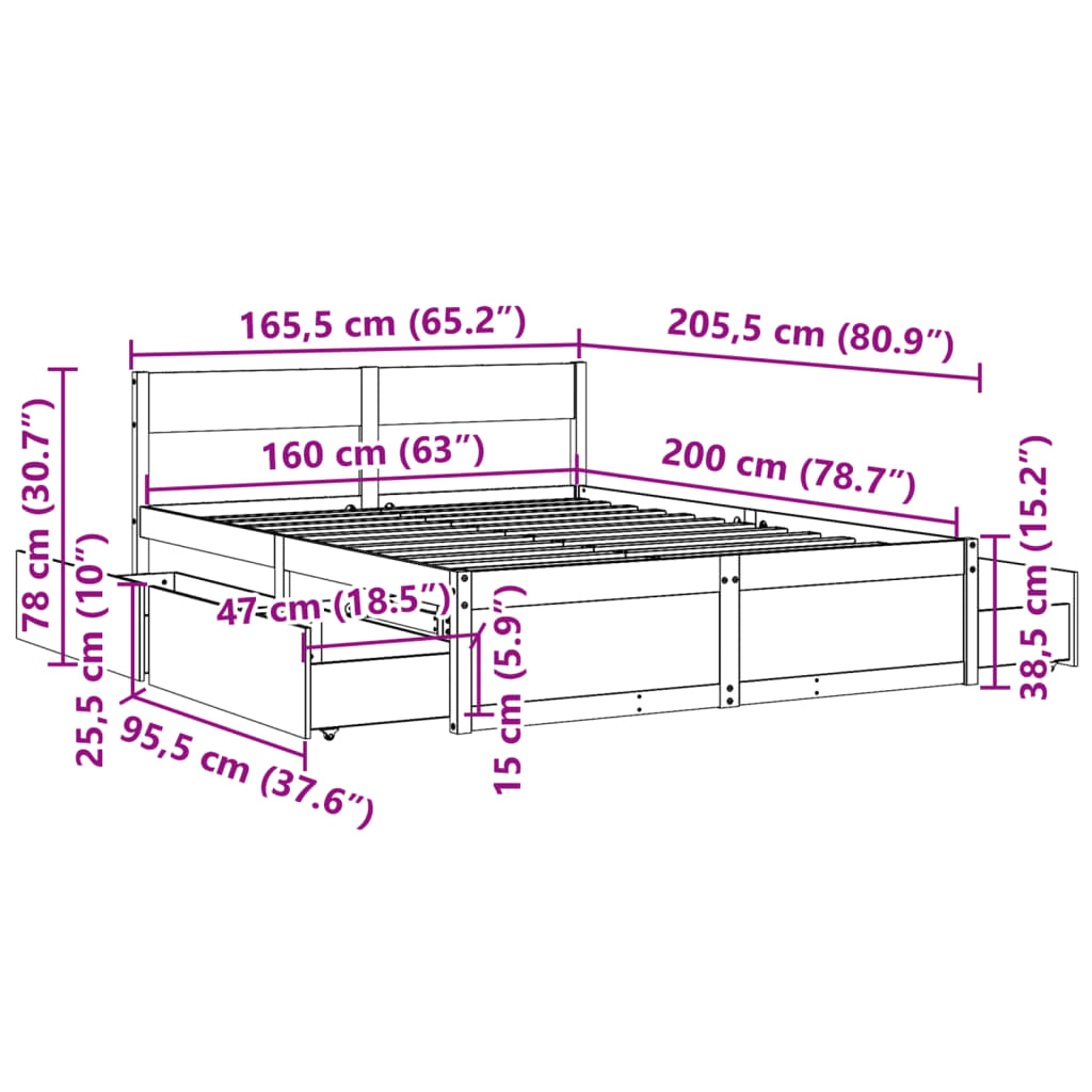 Bed Frame without Mattress 160x200 cm Solid Wood Pine