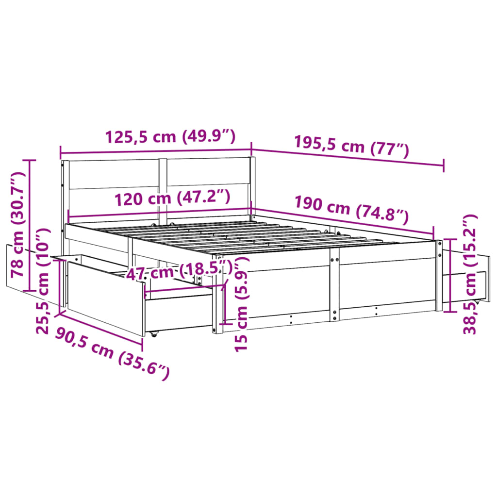 Bed Frame without Mattress 120x190 cm Small Double Solid Wood Pine