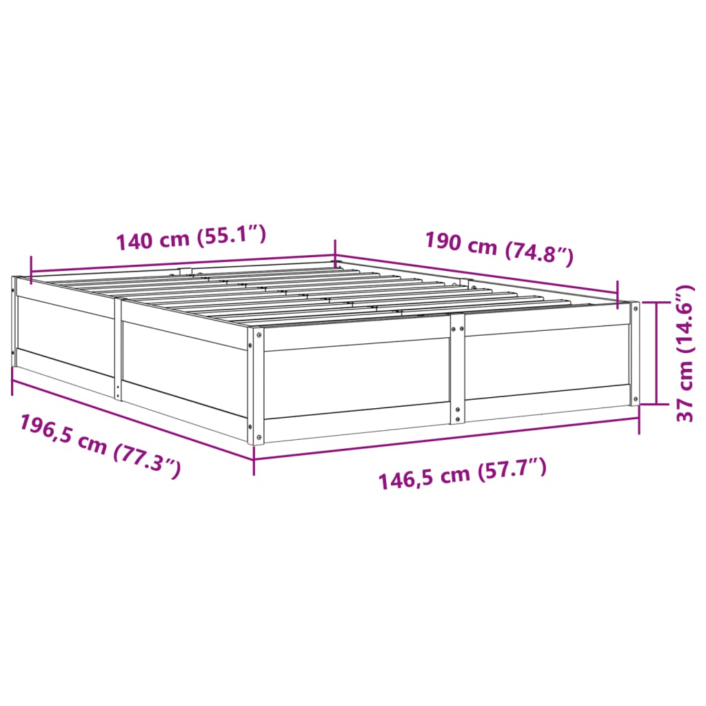 Bed Frame without Mattress 140x190 cm Solid Wood Pine