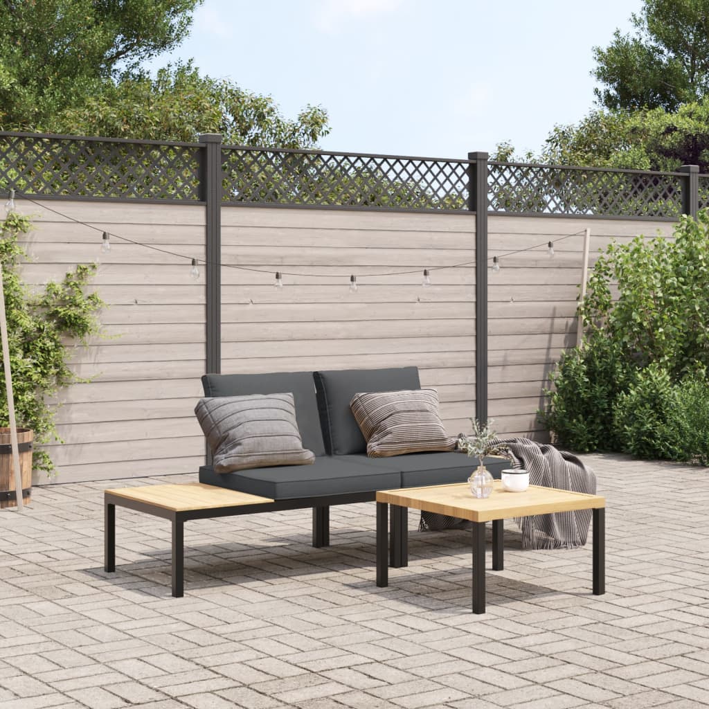 3 Piece Garden Sofa Set with Cushions Black Aluminium