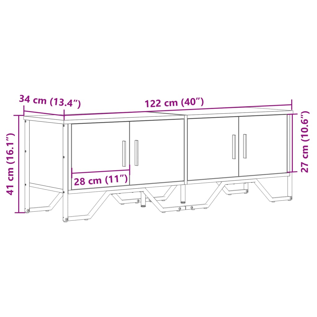 TV Cabinet Grey Sonoma 122x34x41 cm Engineered Wood