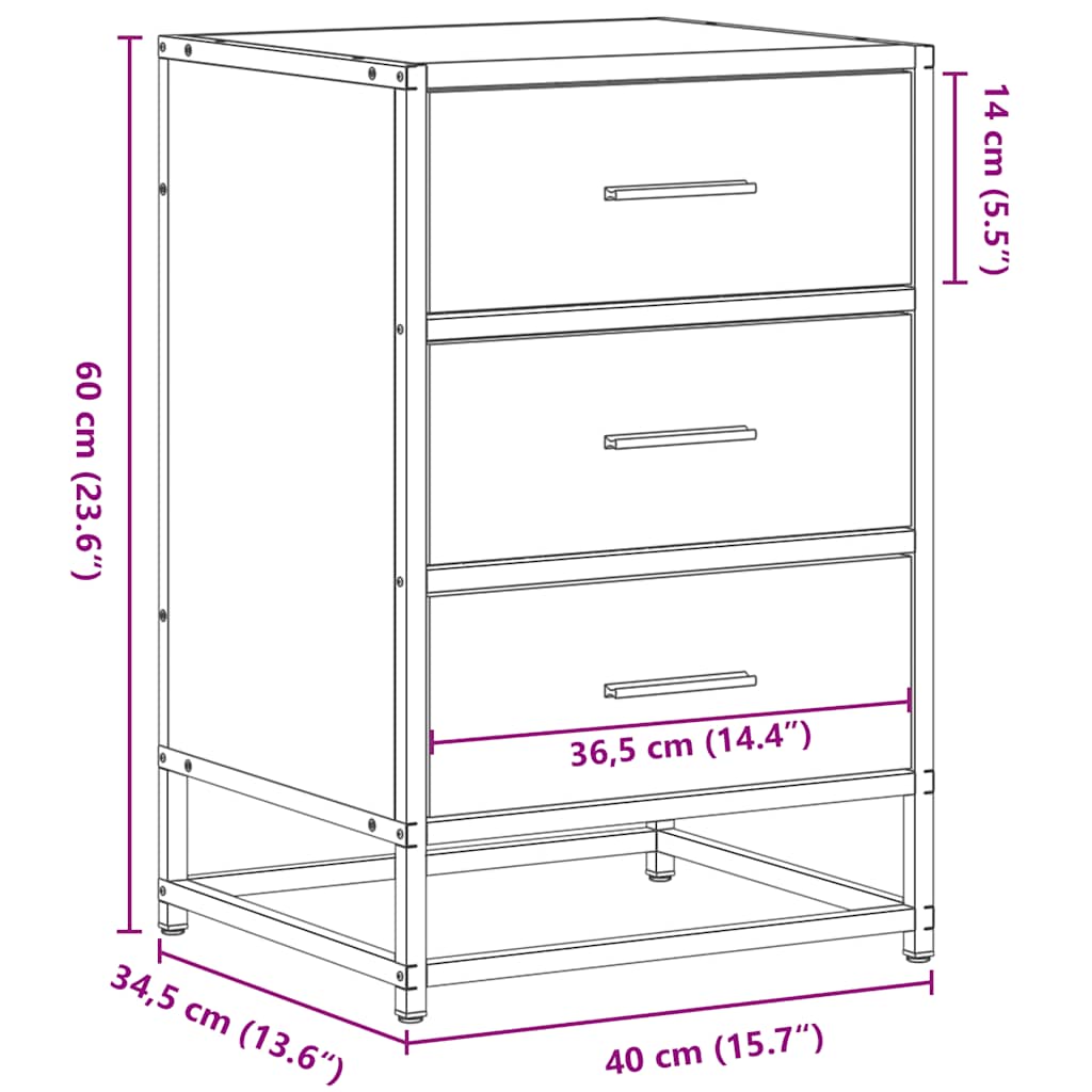 Bedside Cabinet Grey Sonoma 40x34.5x60 cm Engineered Wood and Metal