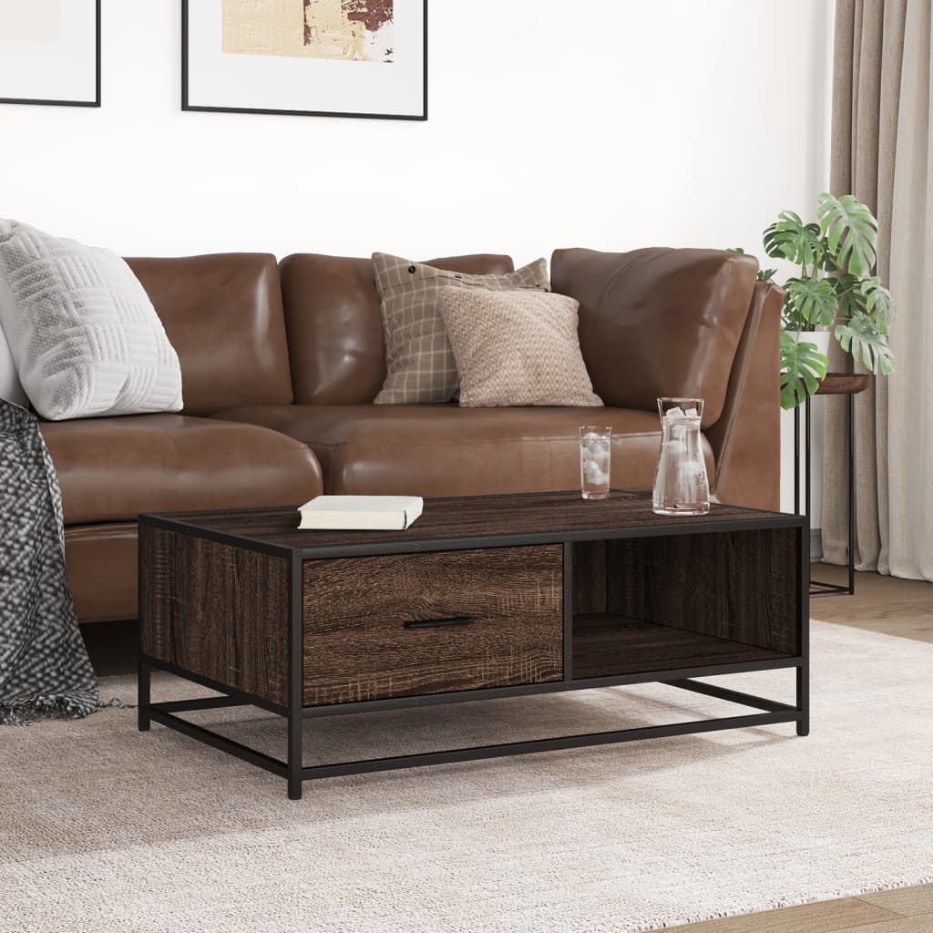 Coffee Table Brown Oak 90x57x35 cm Engineered Wood and Metal