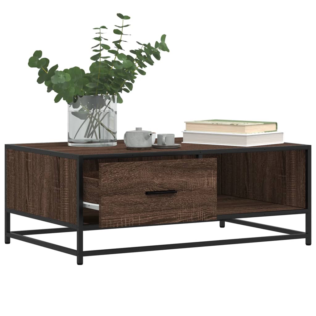 Coffee Table Brown Oak 90x57x35 cm Engineered Wood and Metal