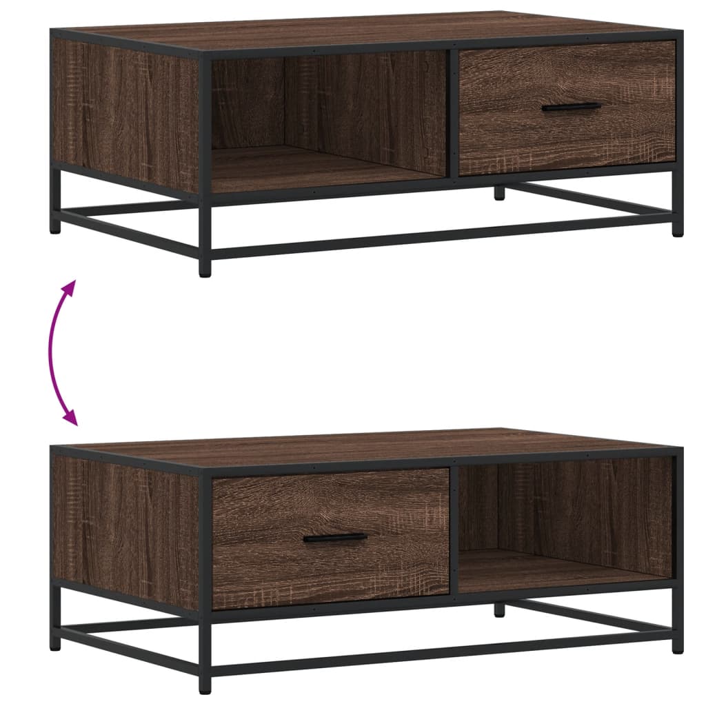 Coffee Table Brown Oak 90x57x35 cm Engineered Wood and Metal