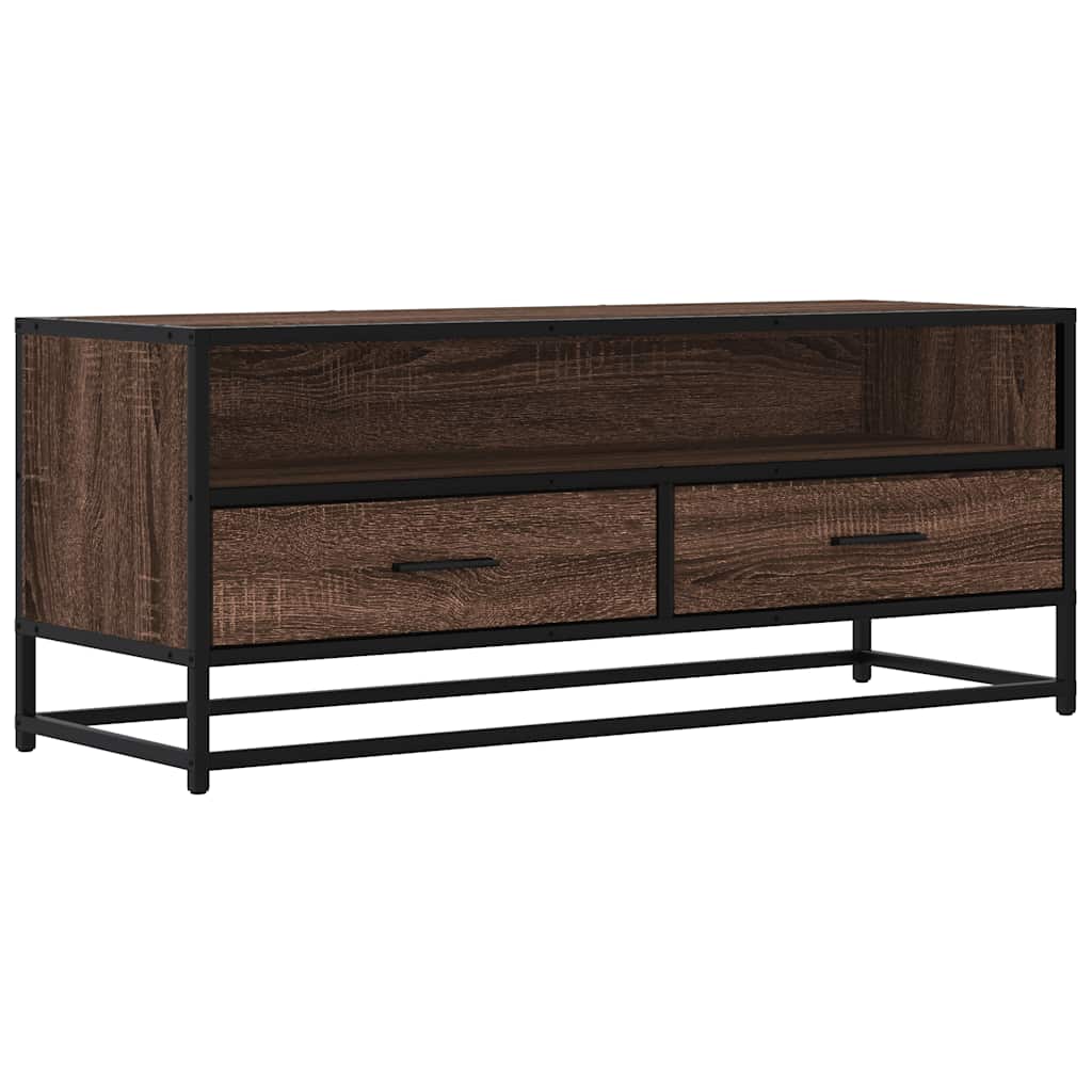 TV Cabinet Brown Oak 100x34.5x40 cm Engineered Wood and Metal