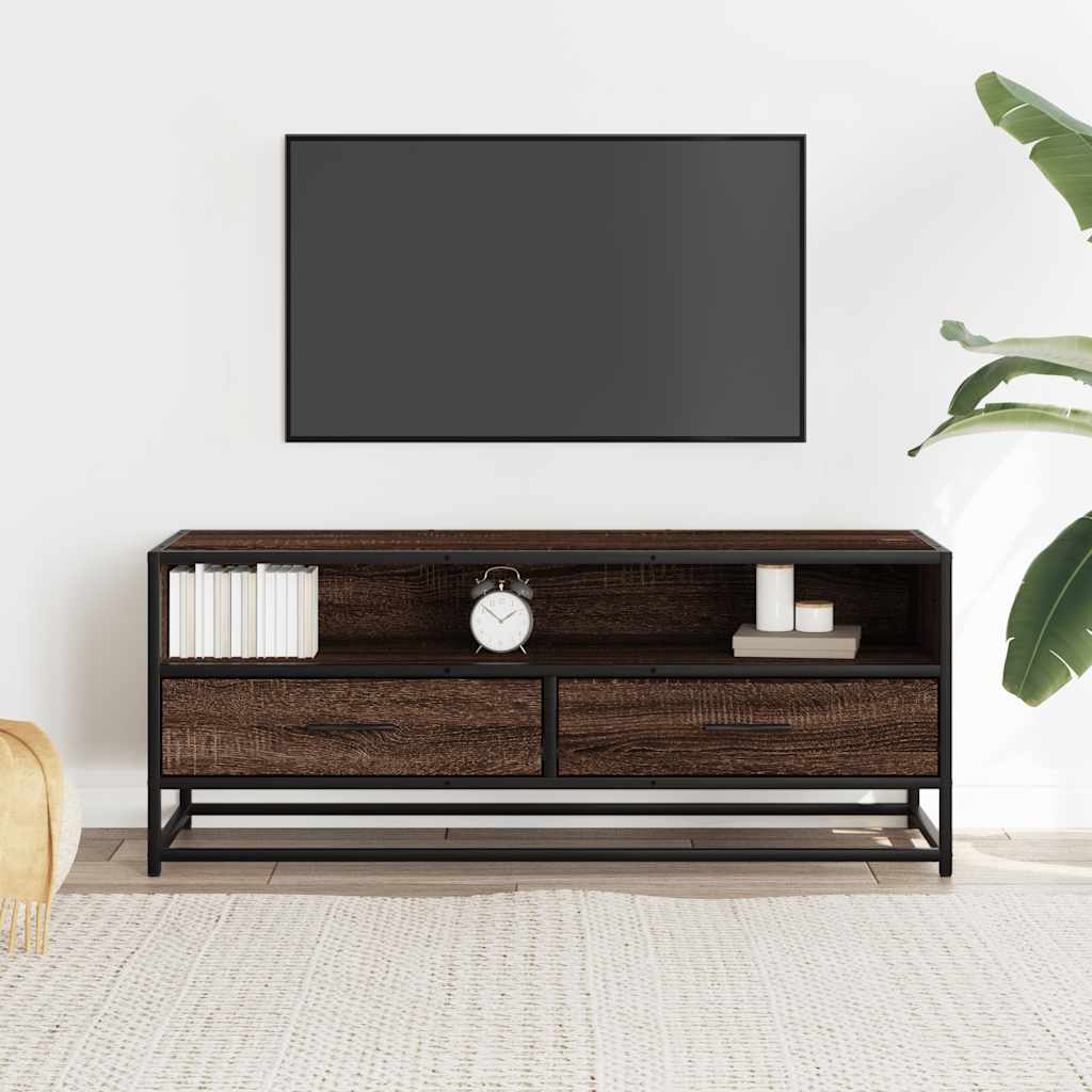 TV Cabinet Brown Oak 100x34.5x40 cm Engineered Wood and Metal