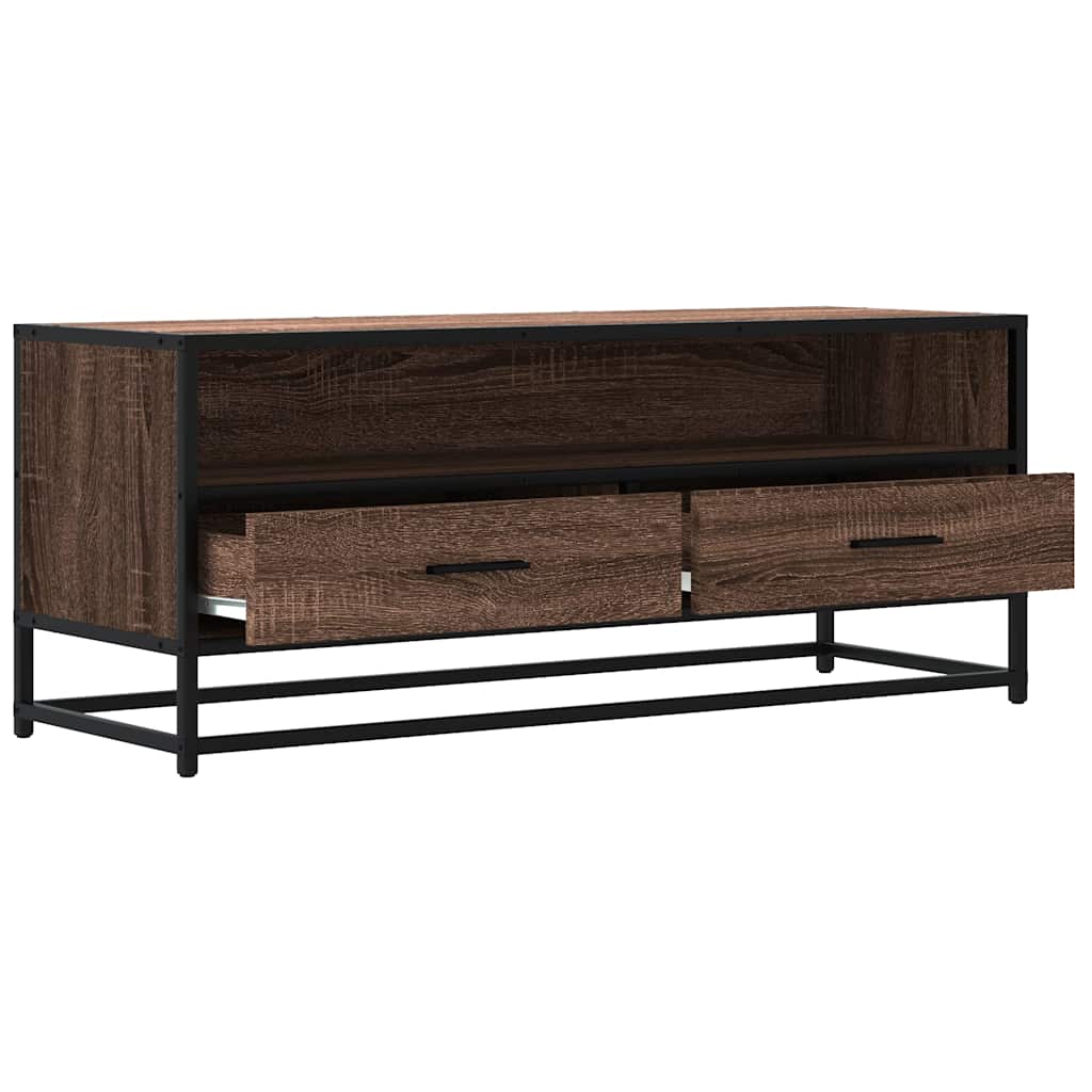 TV Cabinet Brown Oak 100x34.5x40 cm Engineered Wood and Metal