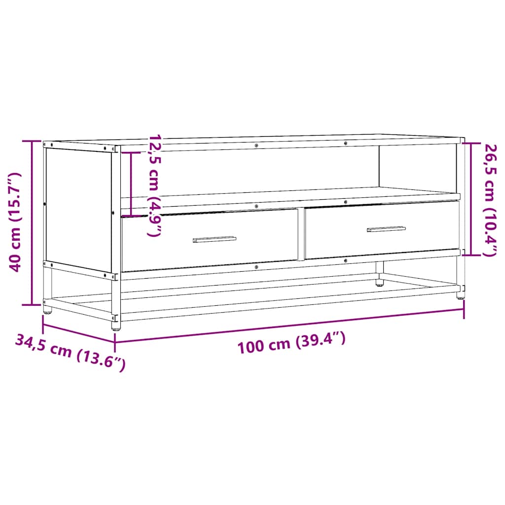 TV Cabinet Brown Oak 100x34.5x40 cm Engineered Wood and Metal