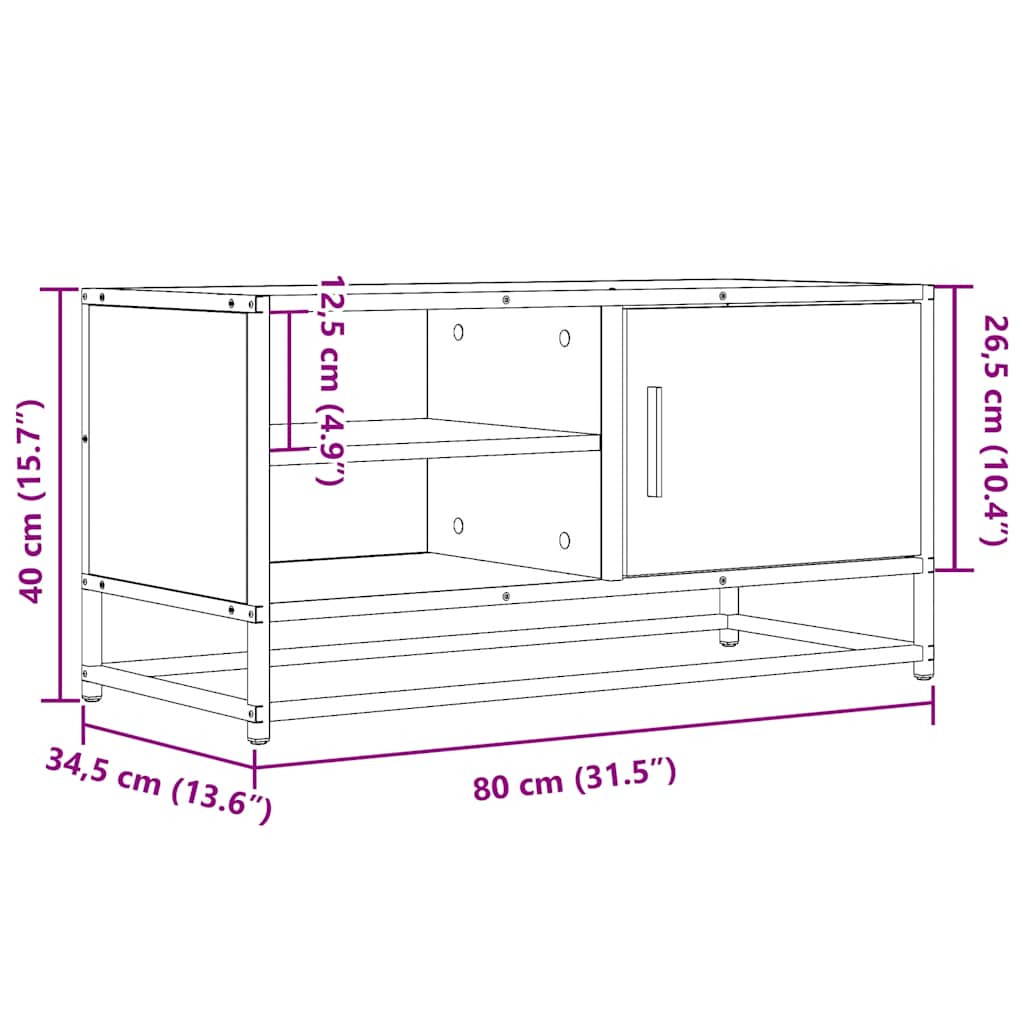 TV Cabinet Sonoma Oak 80x34.5x40 cm Engineered Wood and Metal