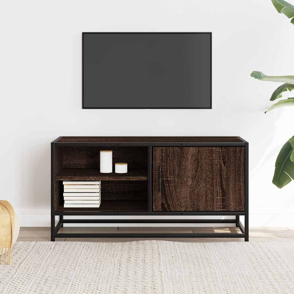 TV Cabinet Brown Oak 80x34.5x40 cm Engineered Wood and Metal
