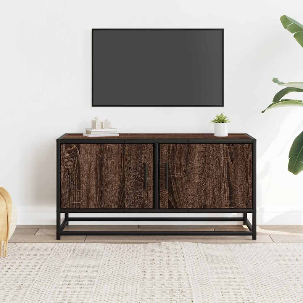 TV Cabinet Brown Oak 80x34.5x40 cm Engineered Wood and Metal