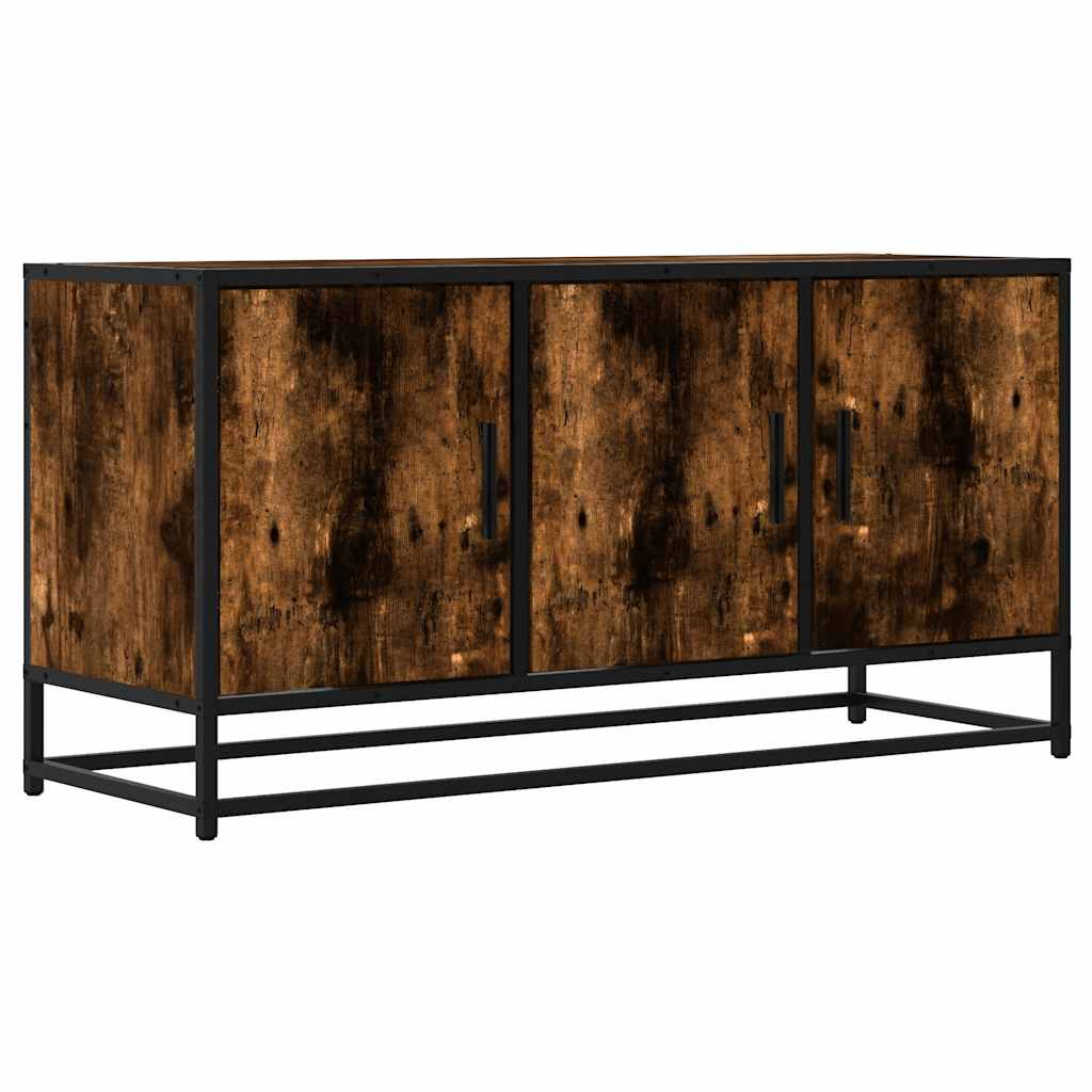 TV Cabinet Smoked Oak 100x35x50 cm Engineered Wood and Metal