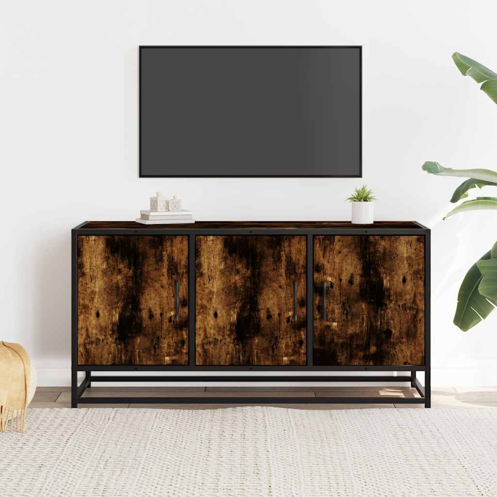 TV Cabinet Smoked Oak 100x35x50 cm Engineered Wood and Metal