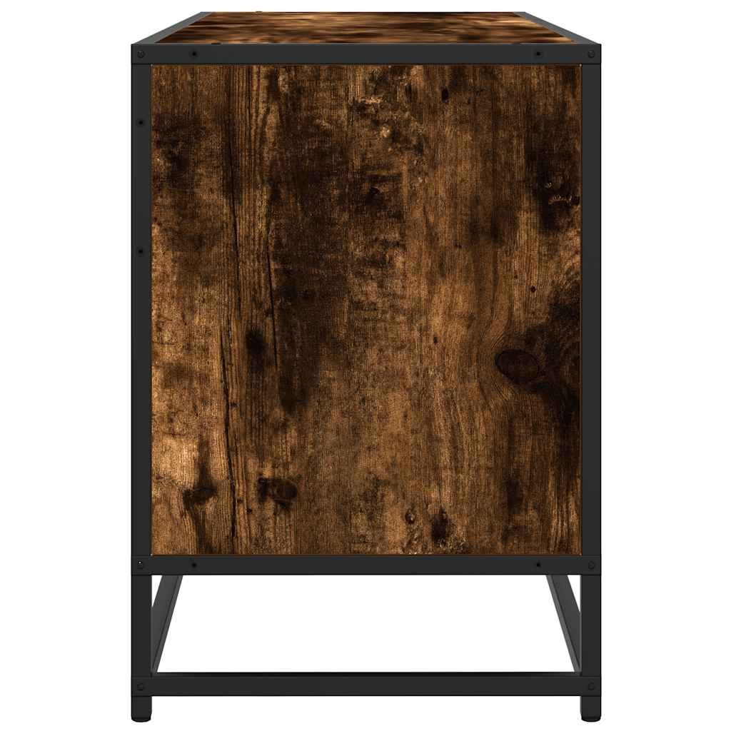 TV Cabinet Smoked Oak 100x35x50 cm Engineered Wood and Metal