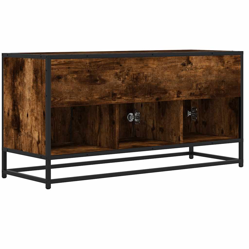 TV Cabinet Smoked Oak 100x35x50 cm Engineered Wood and Metal