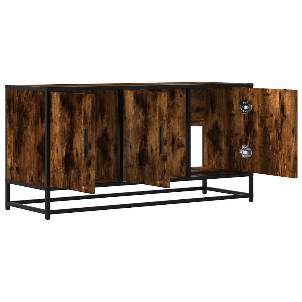 TV Cabinet Smoked Oak 100x35x50 cm Engineered Wood and Metal