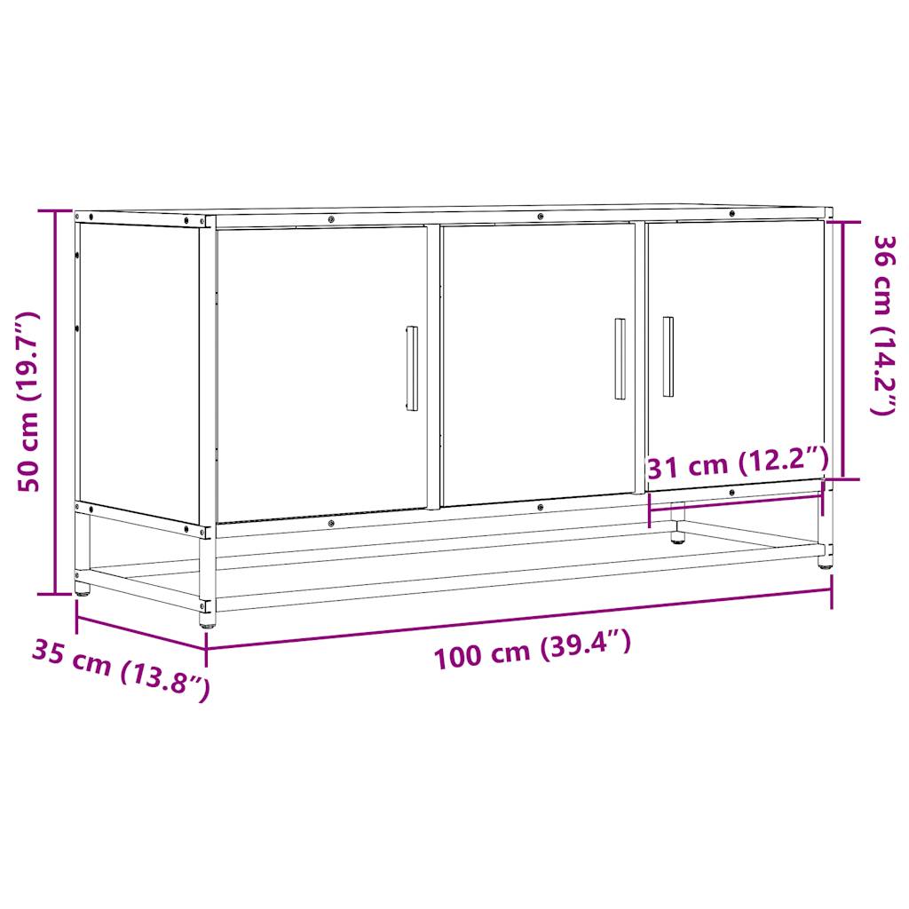 TV Cabinet Smoked Oak 100x35x50 cm Engineered Wood and Metal