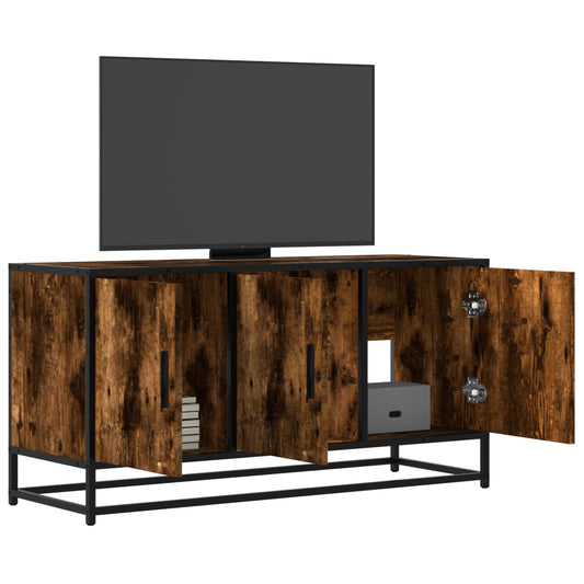 TV Cabinet Smoked Oak 100x35x50 cm Engineered Wood and Metal