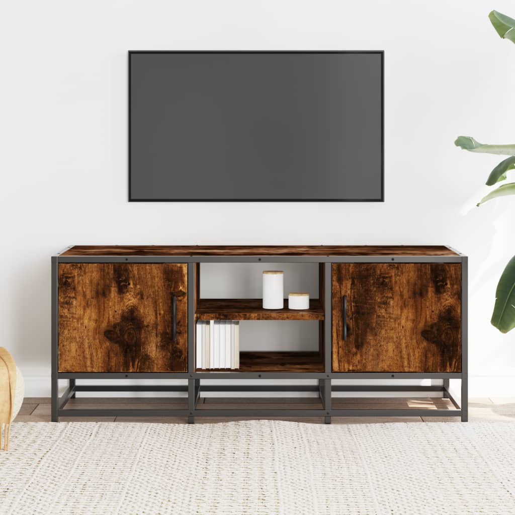 TV Cabinet Smoked Oak 100x35x41 cm Engineered Wood and Metal