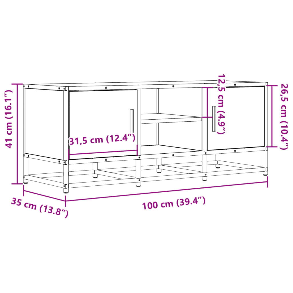 TV Cabinet Smoked Oak 100x35x41 cm Engineered Wood and Metal