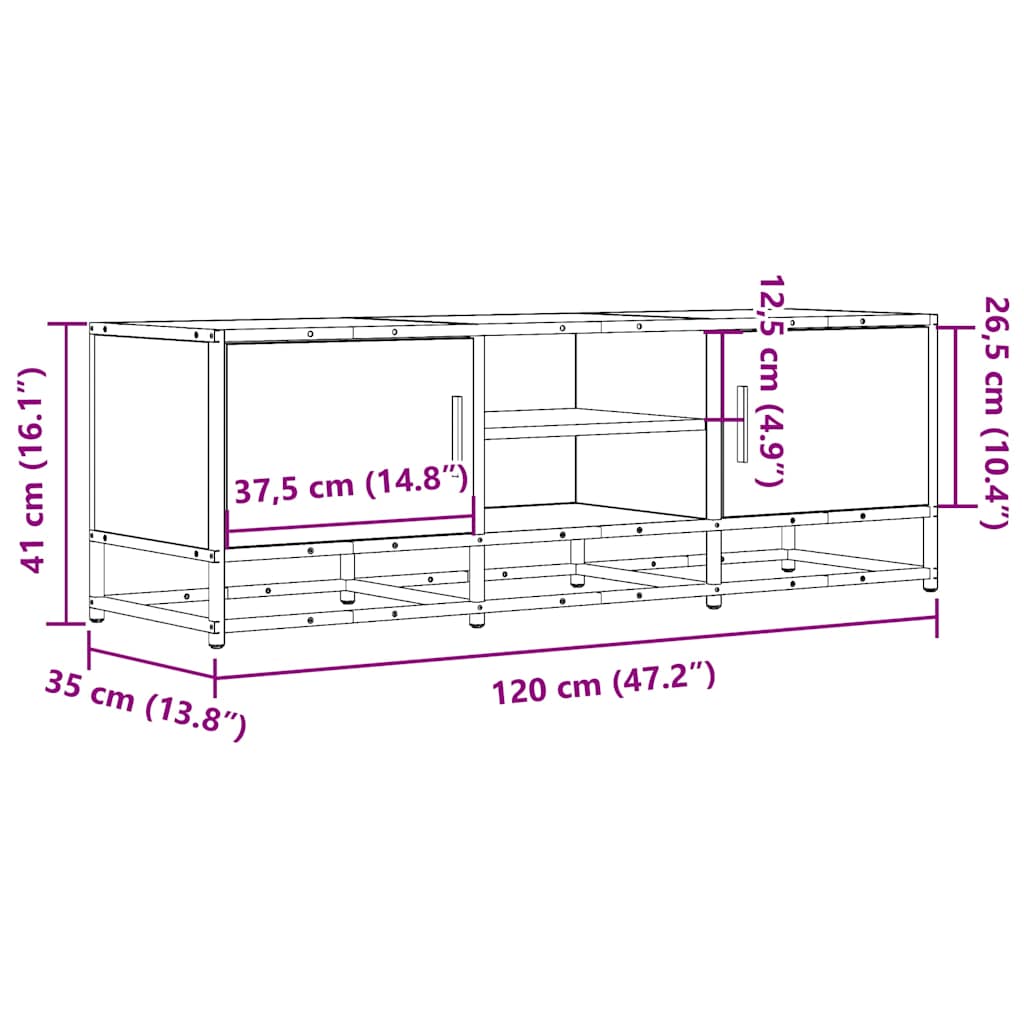 TV Cabinet Sonoma Oak 120x35x41 cm Engineered Wood and Metal