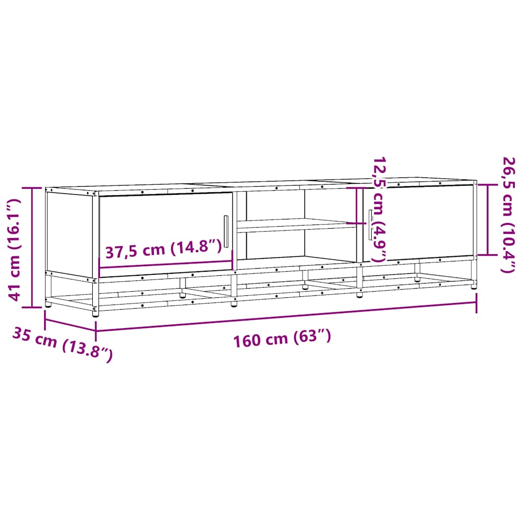 TV Cabinet Brown Oak 160x35x41 cm Engineered Wood and Metal
