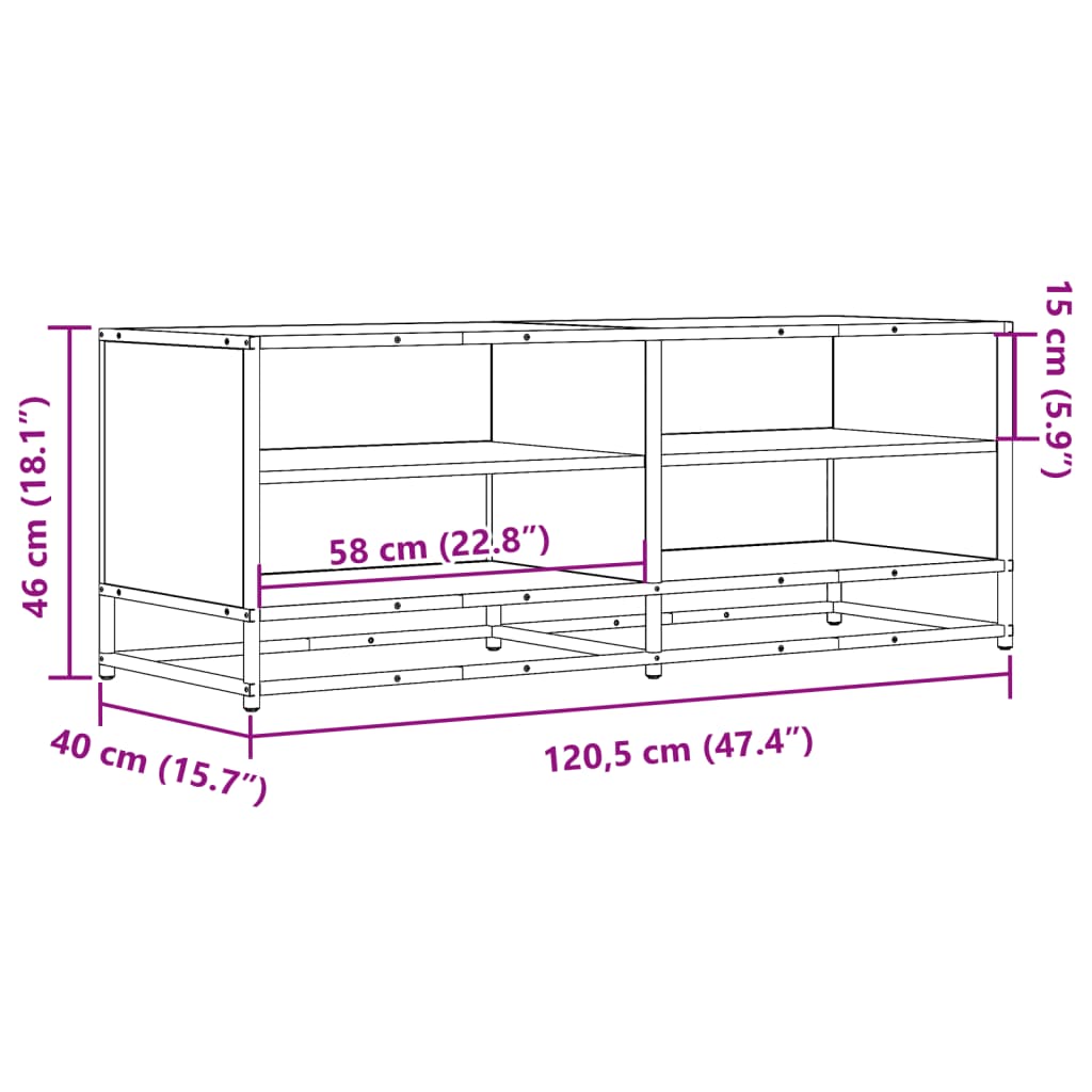 TV Cabinet Smoked Oak 120.5x40x46 cm Engineered Wood and Metal