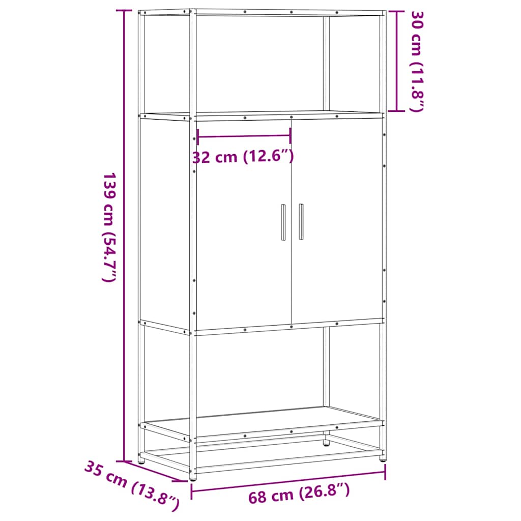 Highboard Black 68x35x139 cm Engineered Wood and Metal