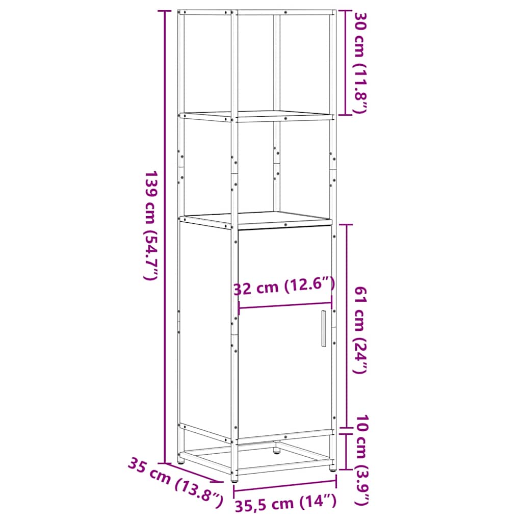 Highboard Grey Sonoma 35.5x35x139 cm Engineered Wood and Metal
