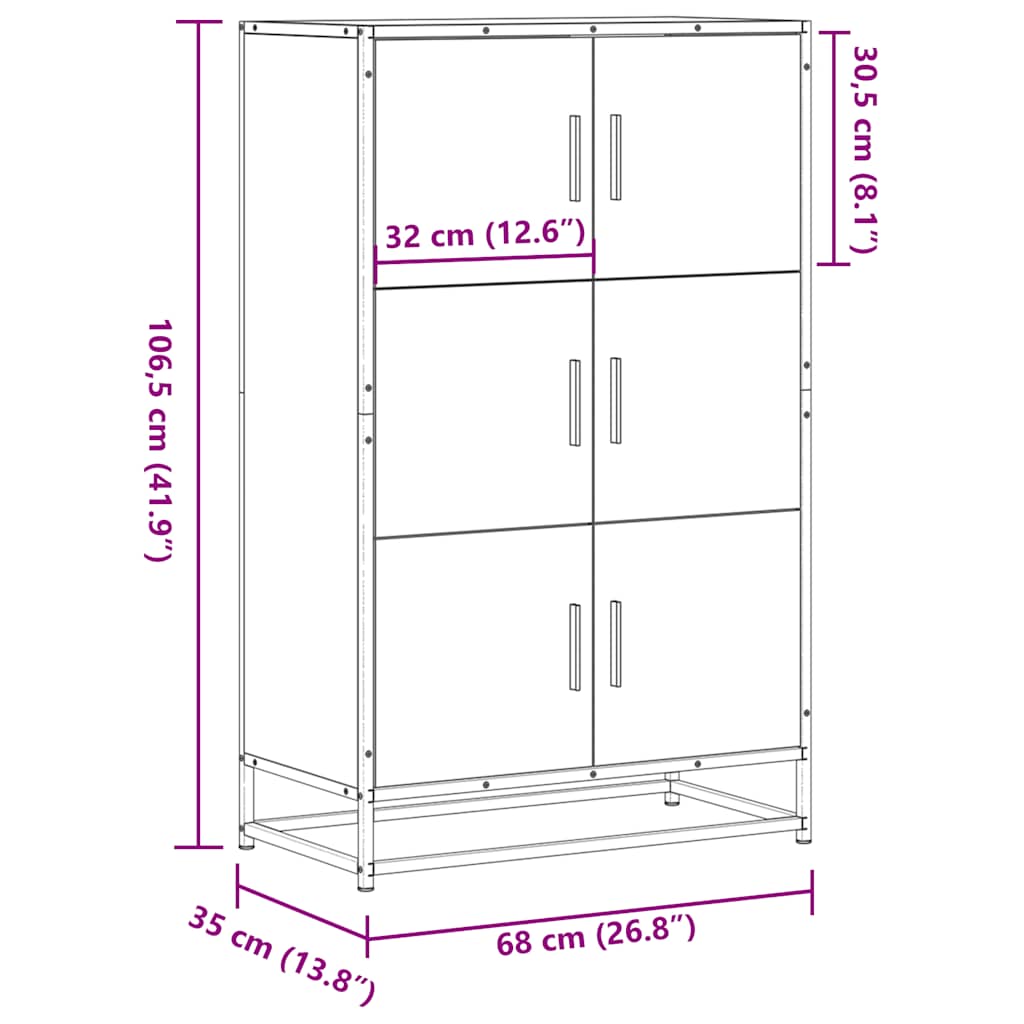 Highboard Sonoma Oak 68x35x106.5 cm Engineered Wood and Metal