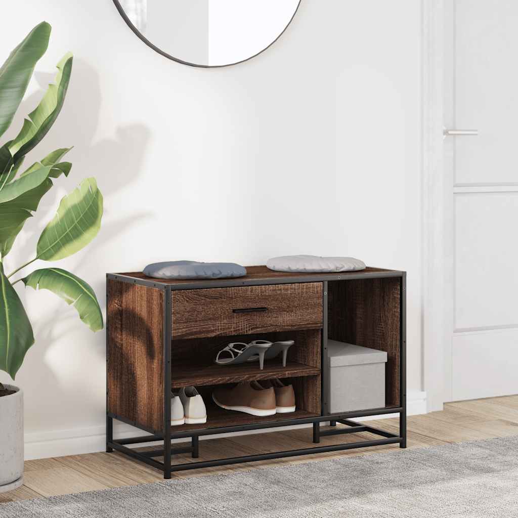 Shoe Bench Brown Oak 80x40x53.5 cm Engineered Wood and Metal