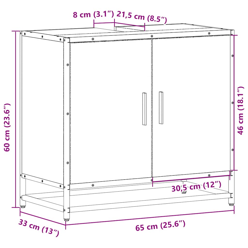 Bathroom Sink Cabinet Sonoma Oak 65x33x60 cm Engineered Wood