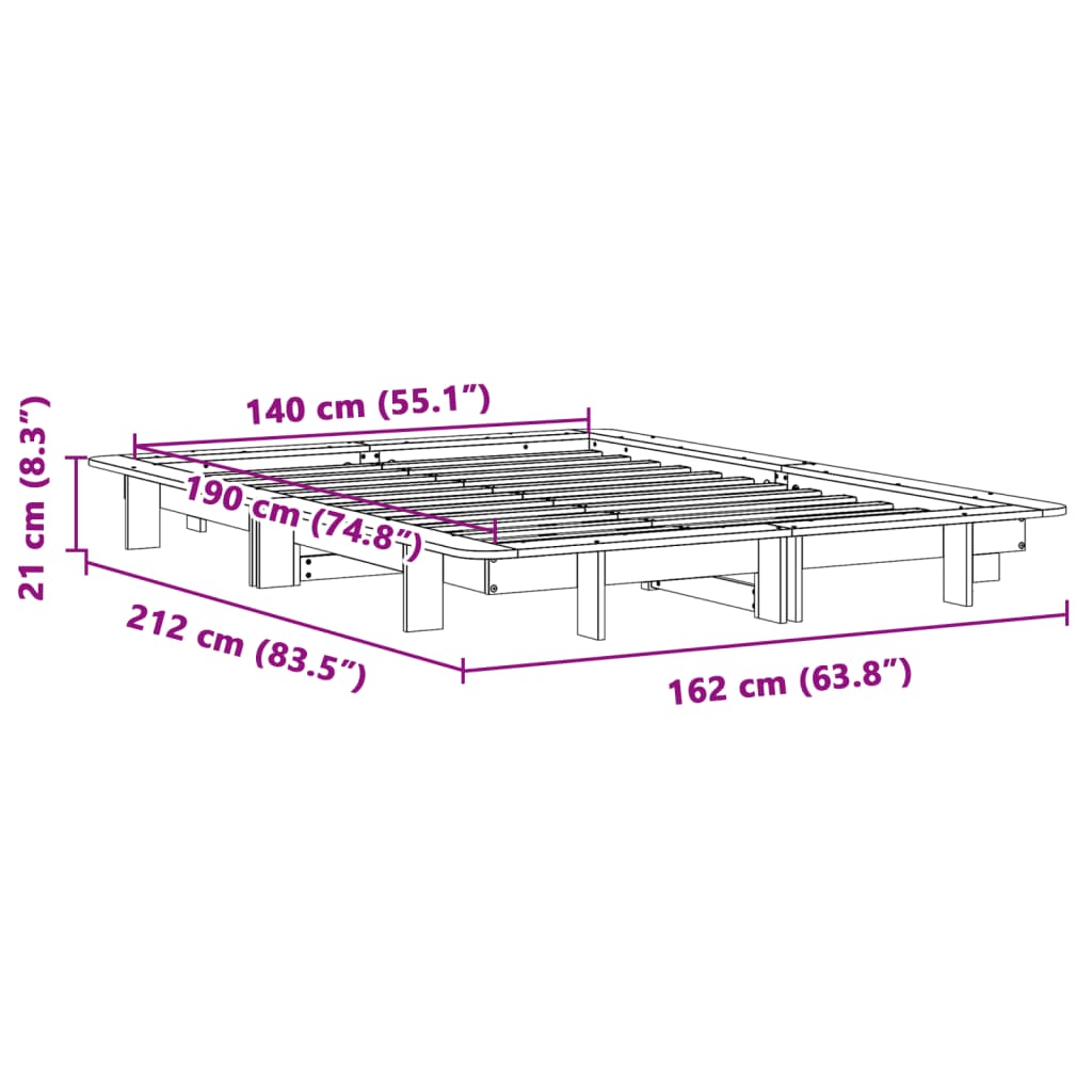 Bed Frame without Mattress White 140x190 cm Solid Wood Pine