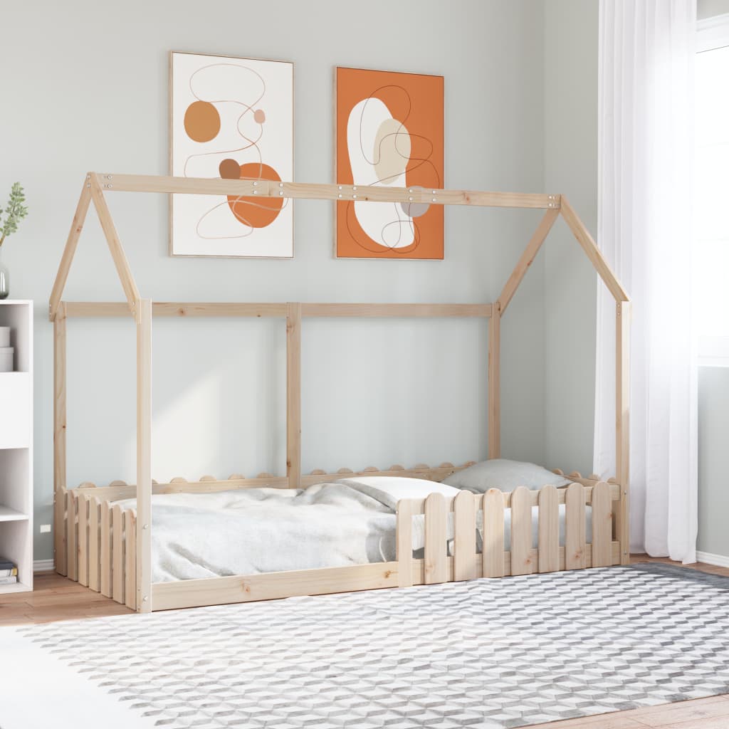 Kids' House Bed Frame without Mattress 90x200 cm Solid Wood Pine