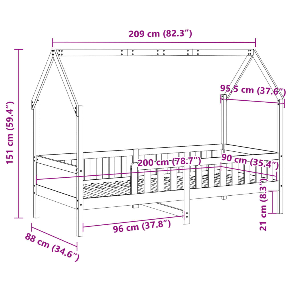 Kids' House Bed Frame without Mattress White 90x200 cm Pine