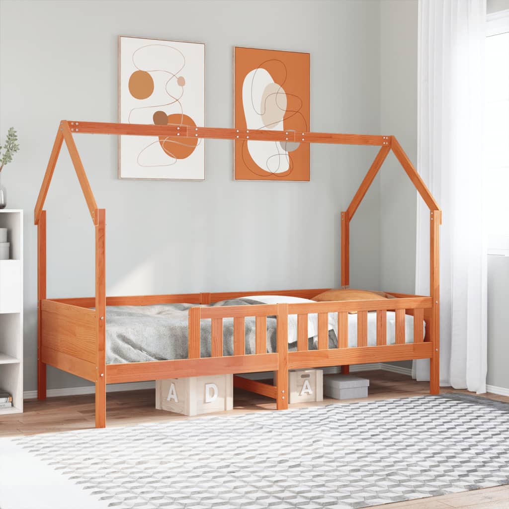 Kids' House Bed Frame without Mattress Wax Brown 90x200 cm Pine