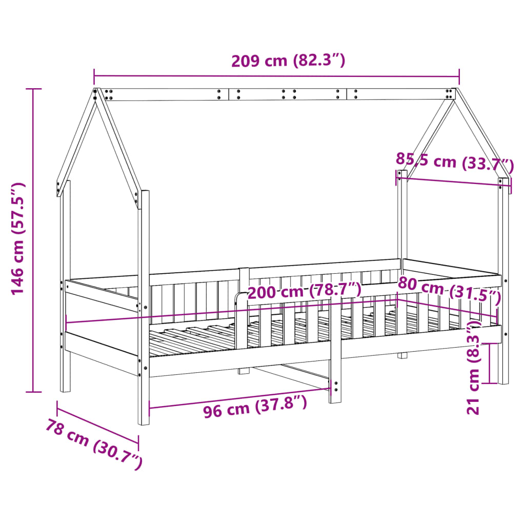 Kids' House Bed Frame without Mattress Wax Brown 80x200 cm Pine