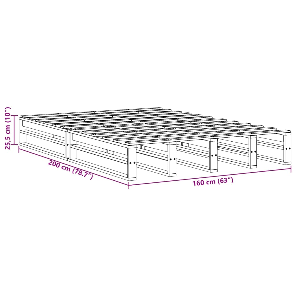 Bed Frame without Mattress White 160x200 cm Solid Wood Pine
