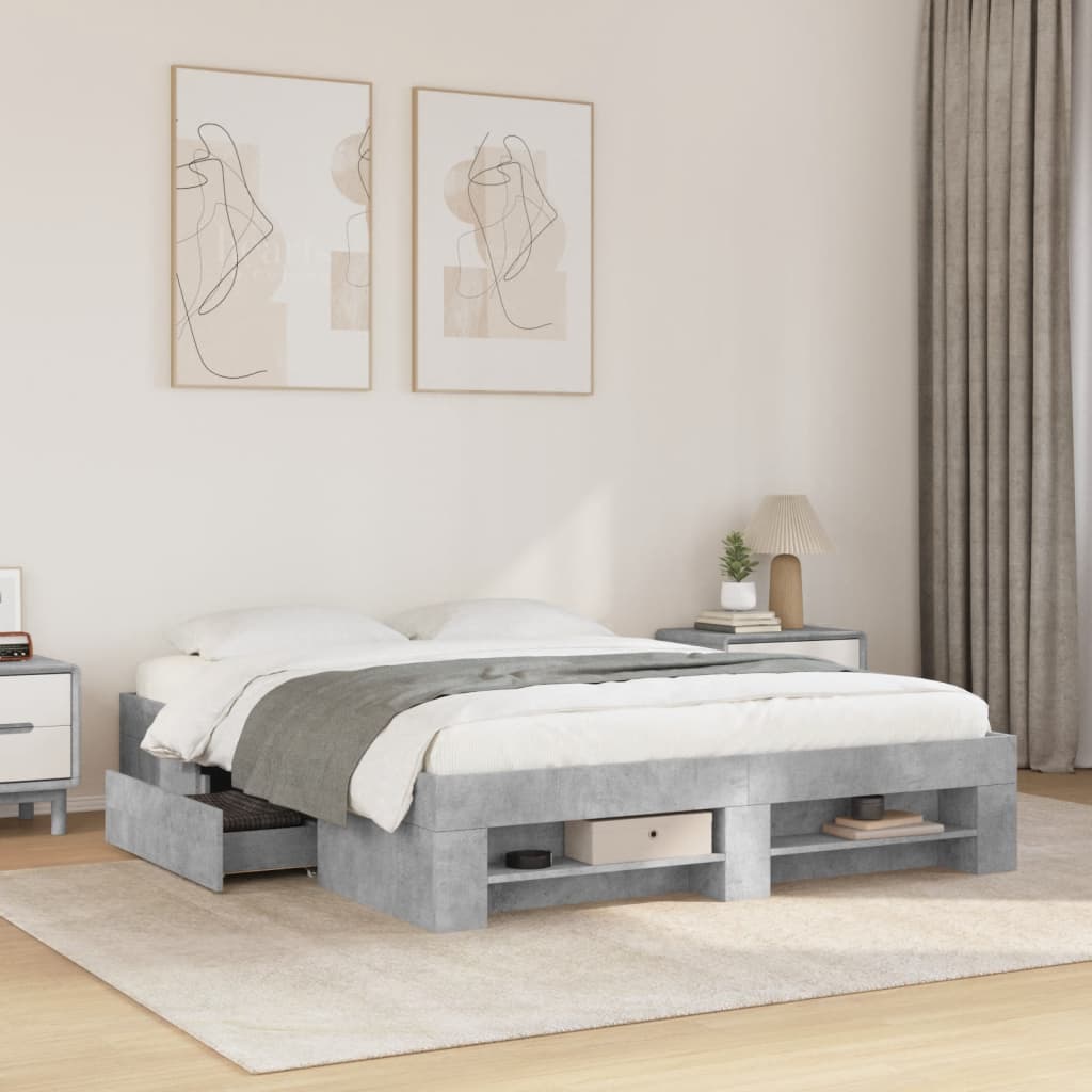 Bed Frame without Mattress Concrete Grey 160x200cm Engineered Wood