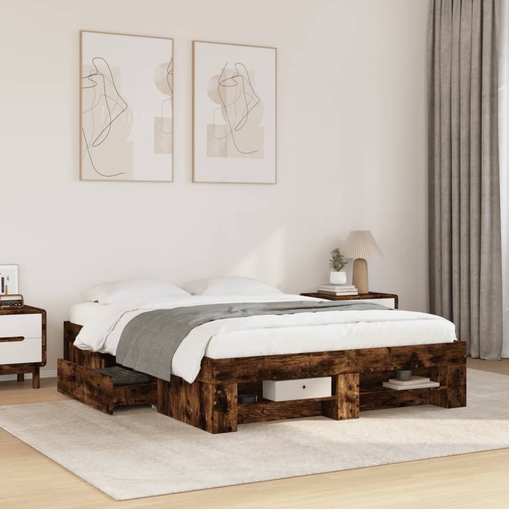 Bed Frame without Mattress Smoked Oak 120x200 cm Engineered Wood