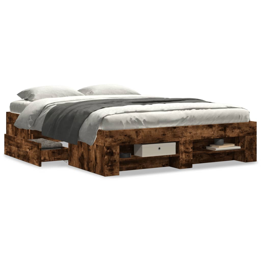 Bed Frame without Mattress Smoked Oak 120x200 cm Engineered Wood