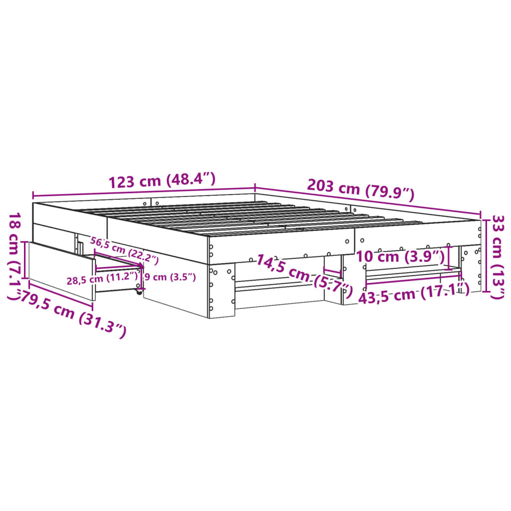Bed Frame without Mattress Grey Sonoma 120x200 cm Engineered Wood