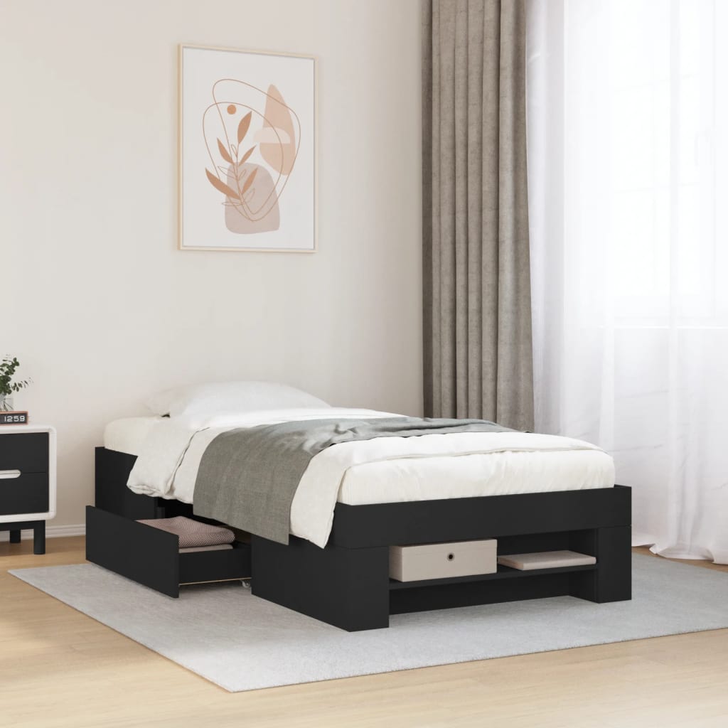 Bed Frame without Mattress Black 100x200 cm Engineered Wood