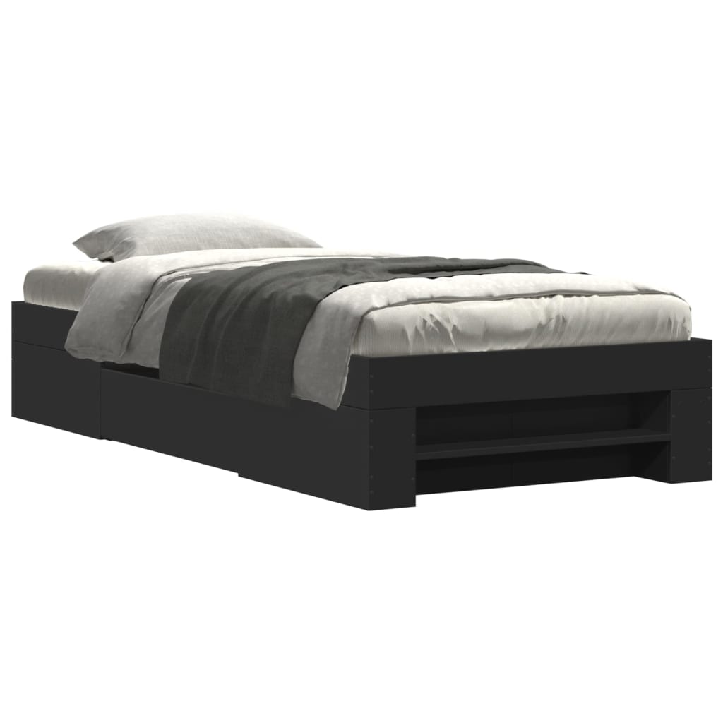 Bed Frame without Mattress Black 100x200 cm Engineered Wood