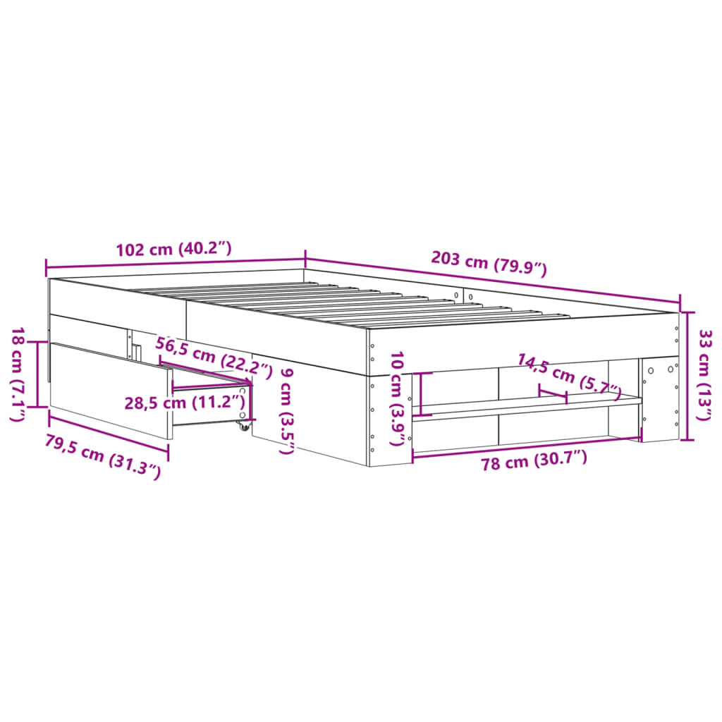 Bed Frame without Mattress Black 100x200 cm Engineered Wood