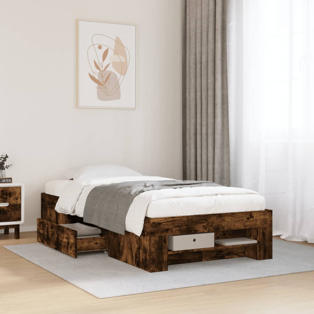 Bed Frame without Mattress Smoked Oak 100x200 cm Engineered Wood