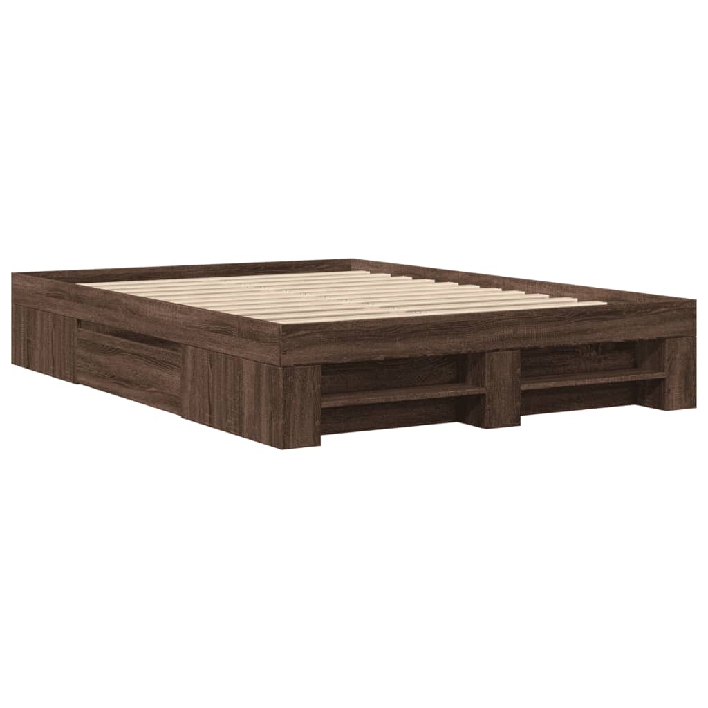 Bed Frame without Mattress Brown Oak 140x190 cm Engineered Wood